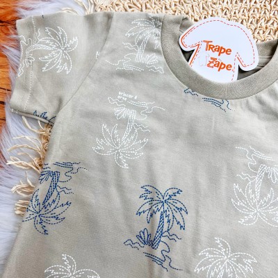  Conj. Camiseta Coqueiro e Bermuda em Linho - Areia